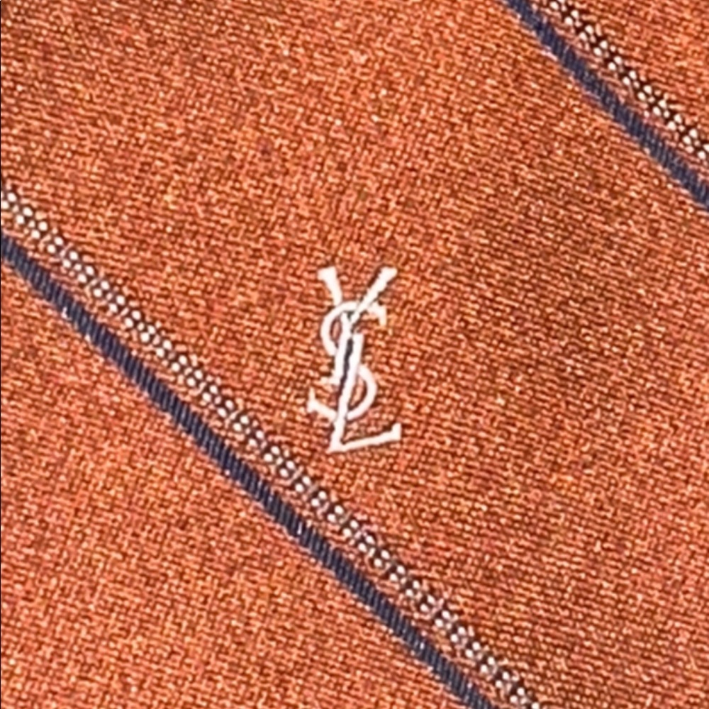 Yves Saint Laurent, Paris-New York Elegant Brown Diagonal-Striped Tie, Clean.